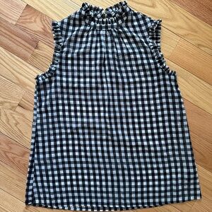 Black White Gingham Ruffle Neck Sleeveless Top ✨